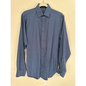 Bugatchi Blue Classic Fit Pin Dot Polka Dot Button Down Long Sleeve Dress Shirt